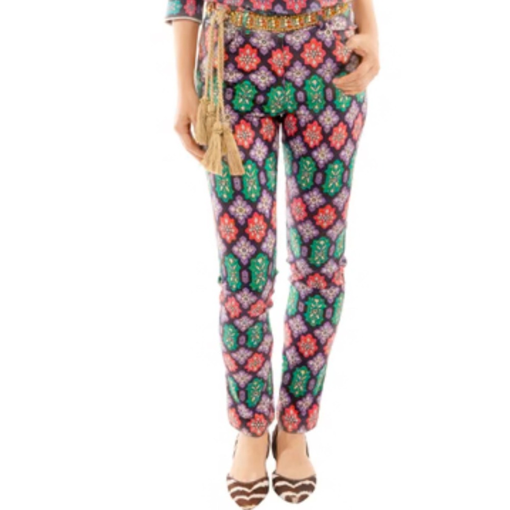 Gretchen Scott Haveli Print Pants Skinny Ankle High Rise Colorful Design Small